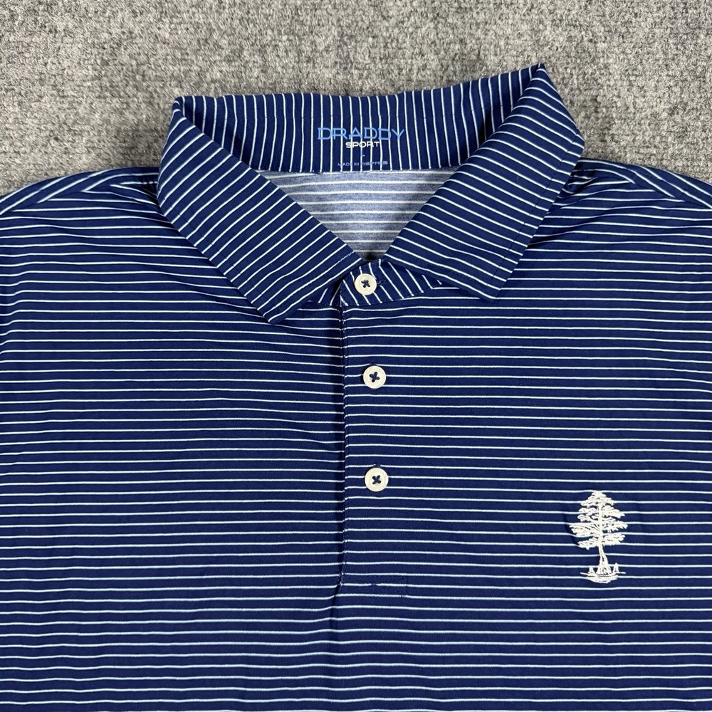 B Draddy Sport Golf Polo Mens Large Blue Striped Performance